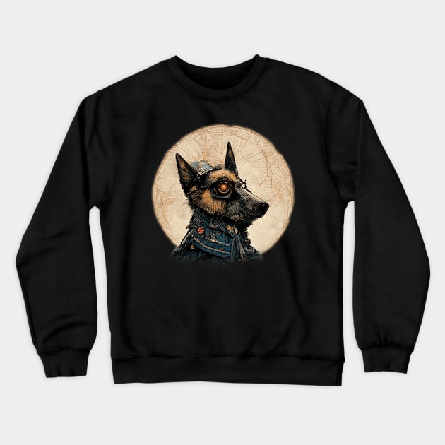 German Sheperd Surreal Steampunk Artwork, Dog Lover Crewneck Sweatshirt by maxdax